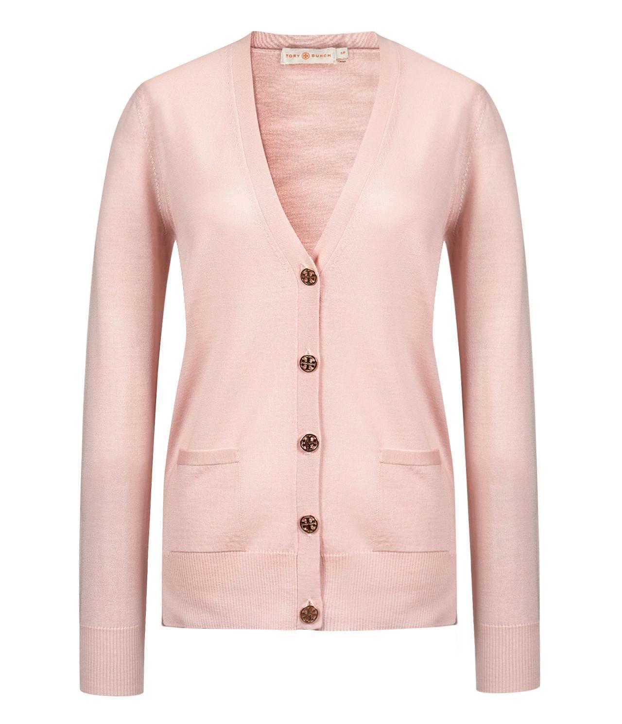 Pink Button Logo - Tory Burch V Neck Cardigan Logo Button in Pink - Lyst