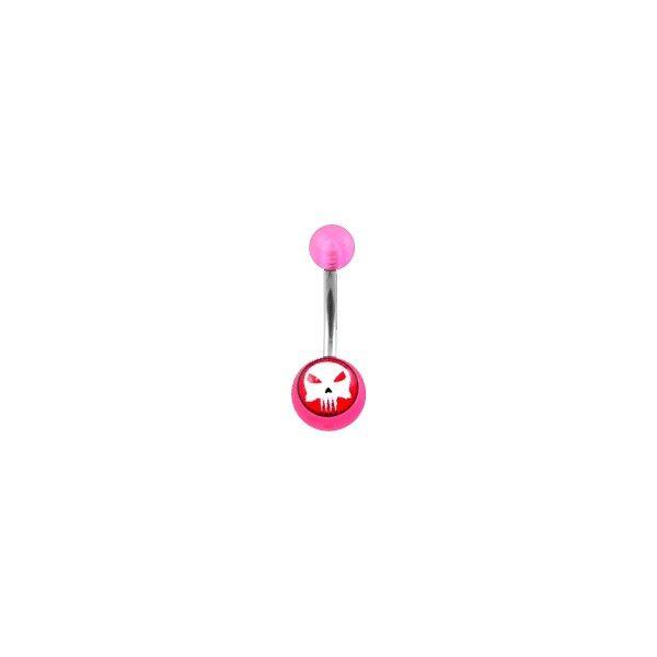 Pink Button Logo - Transparent Pink Acrylic Belly Bar Navel Button Ring w/ The Punisher ...