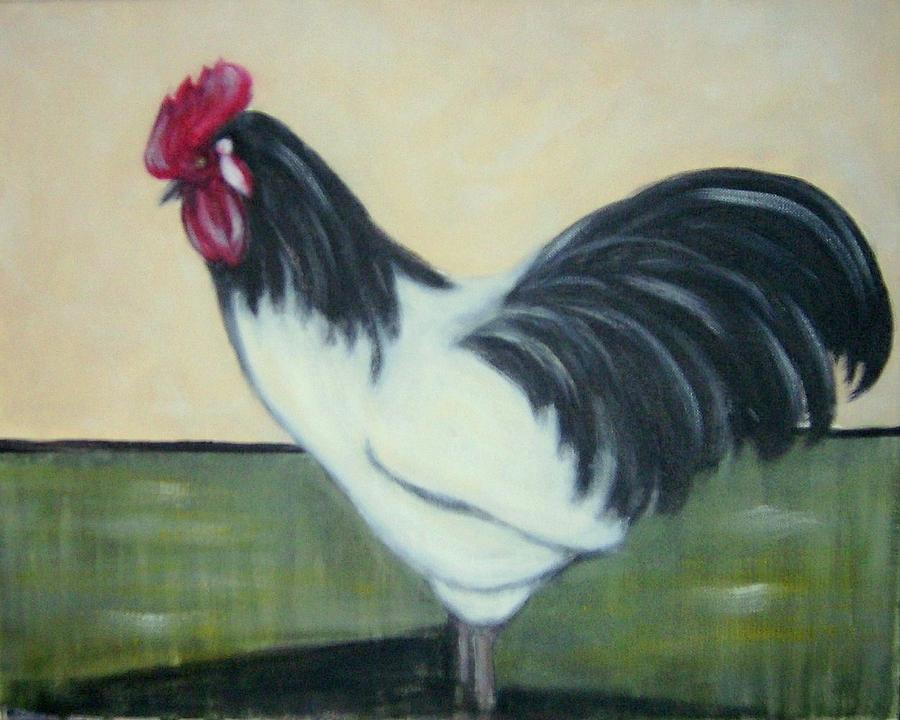Black and White Rooster Logo - White And Black Rooster Painting by Joseph Ferguson
