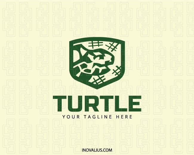 Green Shield with Company Logo - Turtle Shield Logo Design