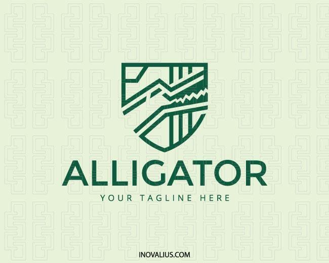 Green Shield with Company Logo - Alligator Shield Logo Design