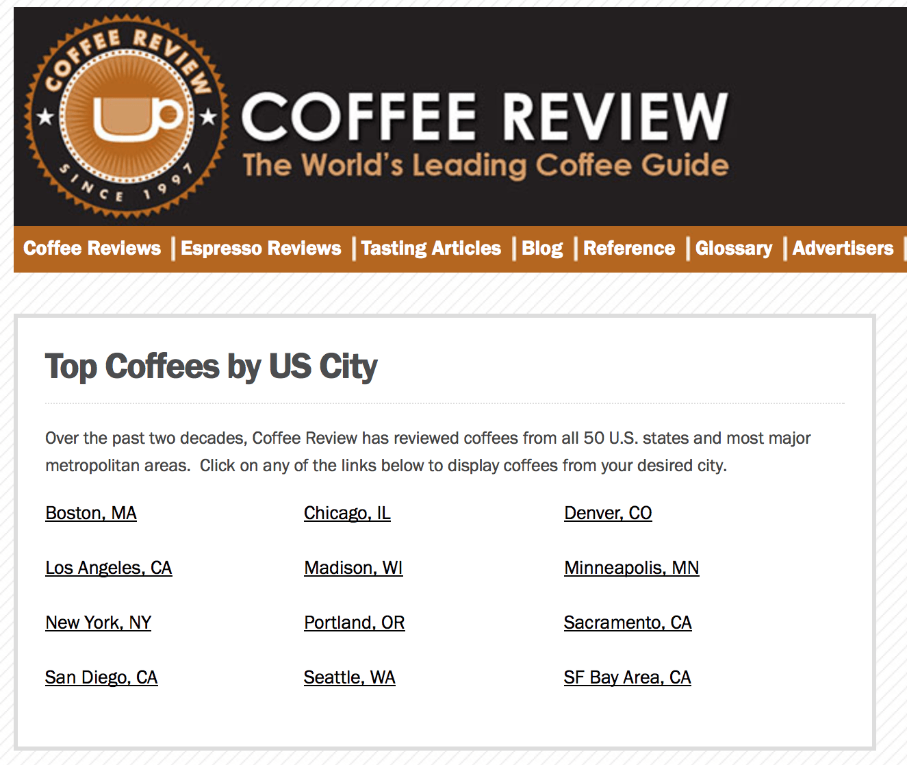 Leading Coffee Brand in USA Logo - Coffee Review's Top US Coffee Cities: Sacramento Makes the Cut ...