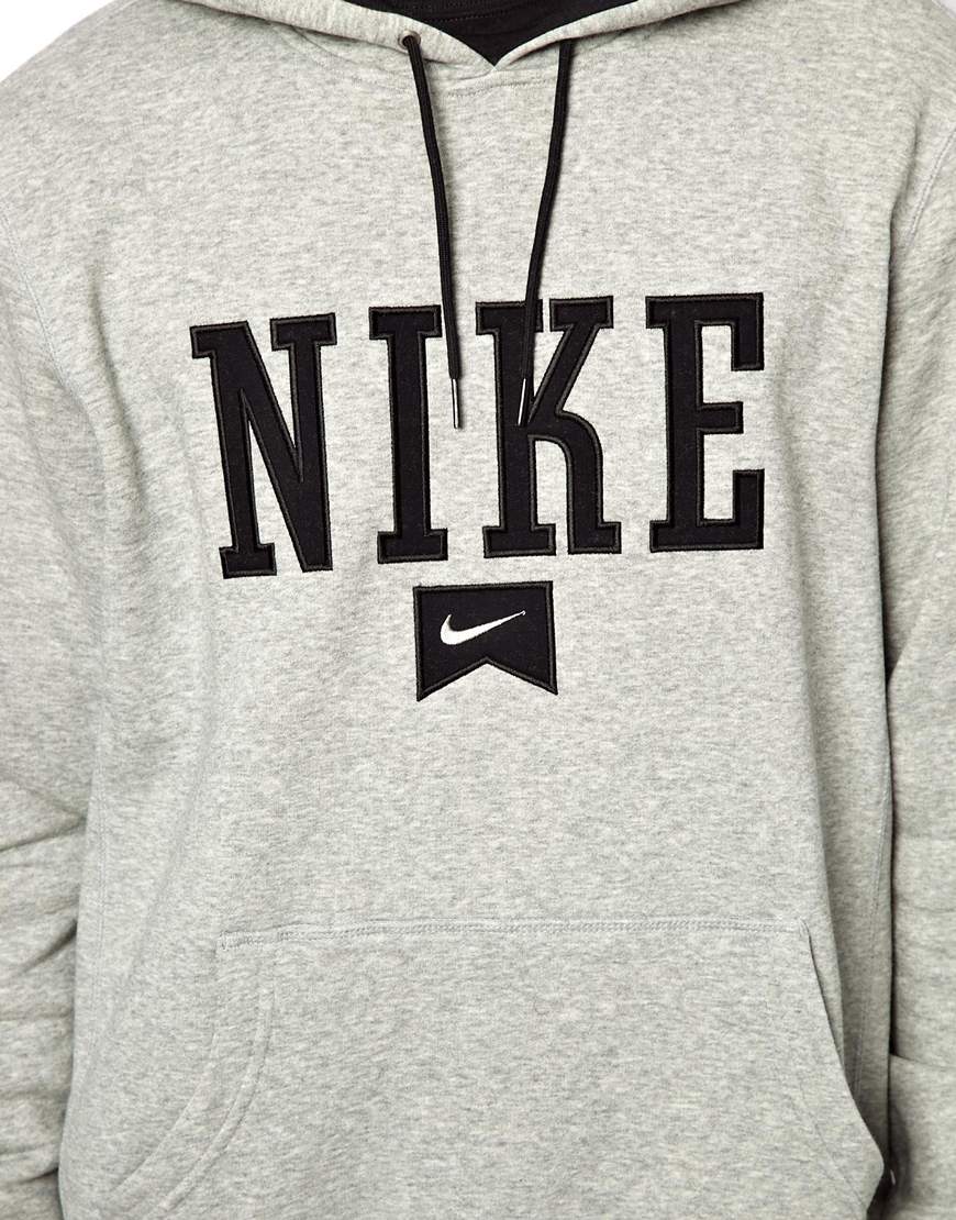 Nike Ribbon Logo - Lyst Hooded Sweatshirt Ribbon Logo in Gray