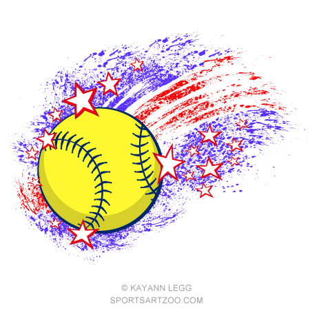 Red Blue and White Softball Logo - Softball Red, White and Blue Grunge Star Streaks — SportsArtZoo