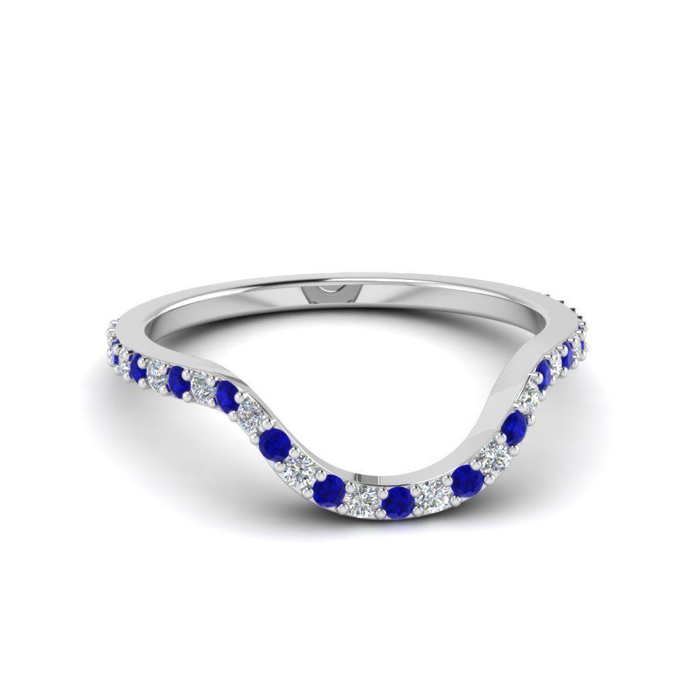 Blue Diamond Curved Logo - Women Diamond Curved Custom Wedding Band With Blue Sapphire In 14K ...