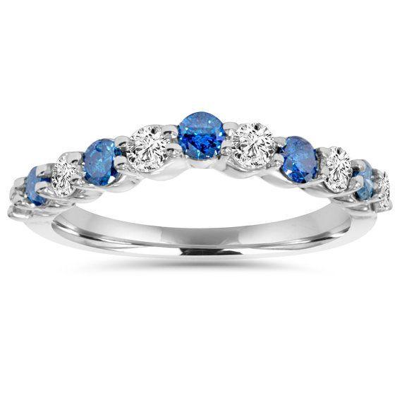 Blue Diamond Curved Logo - 0.85CT Blue & White Diamond Curved Wedding Ring 14K White Gold, Blue