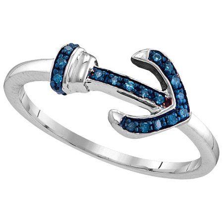Blue Diamond Curved Logo - AA Jewels - Size - 9 - Solid 925 Sterling Silver Round Blue Diamond ...
