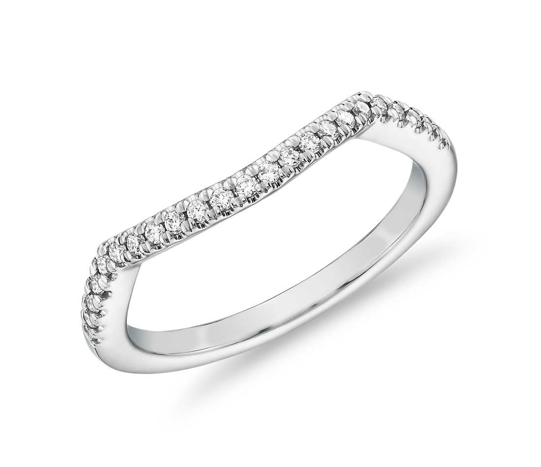 Blue Diamond Curved Logo - Curved Twist Halo Diamond Wedding Ring in 14k White Gold | Blue Nile