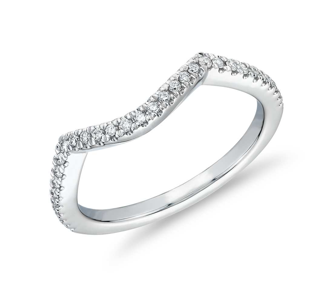 Blue Diamond Curved Logo - Petite Twist Curved Diamond Wedding Ring in 14k White Gold
