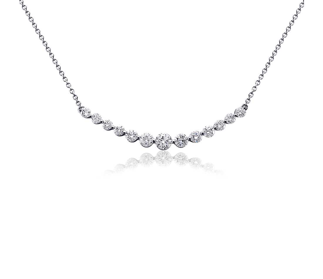 Blue Diamond Curved Logo - Curved Diamond Necklace in 18k White Gold | Blue Nile