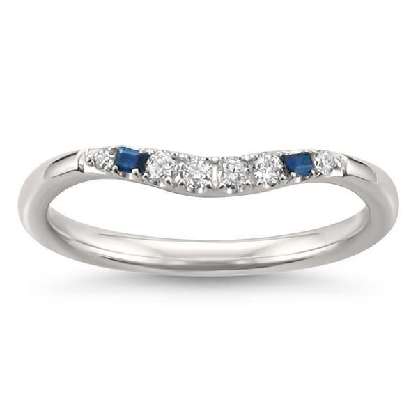 Blue Diamond Curved Logo - 14k White Gold Blue Sapphire Baguette & Round Diamond Curved Wedding ...