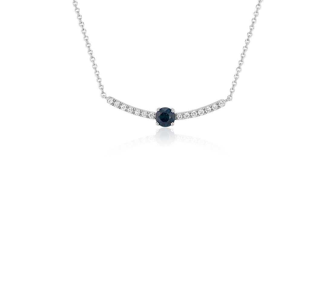 Blue Diamond Curved Logo - Petite Sapphire and Diamond Curved Bar Necklace in 14k White Gold ...
