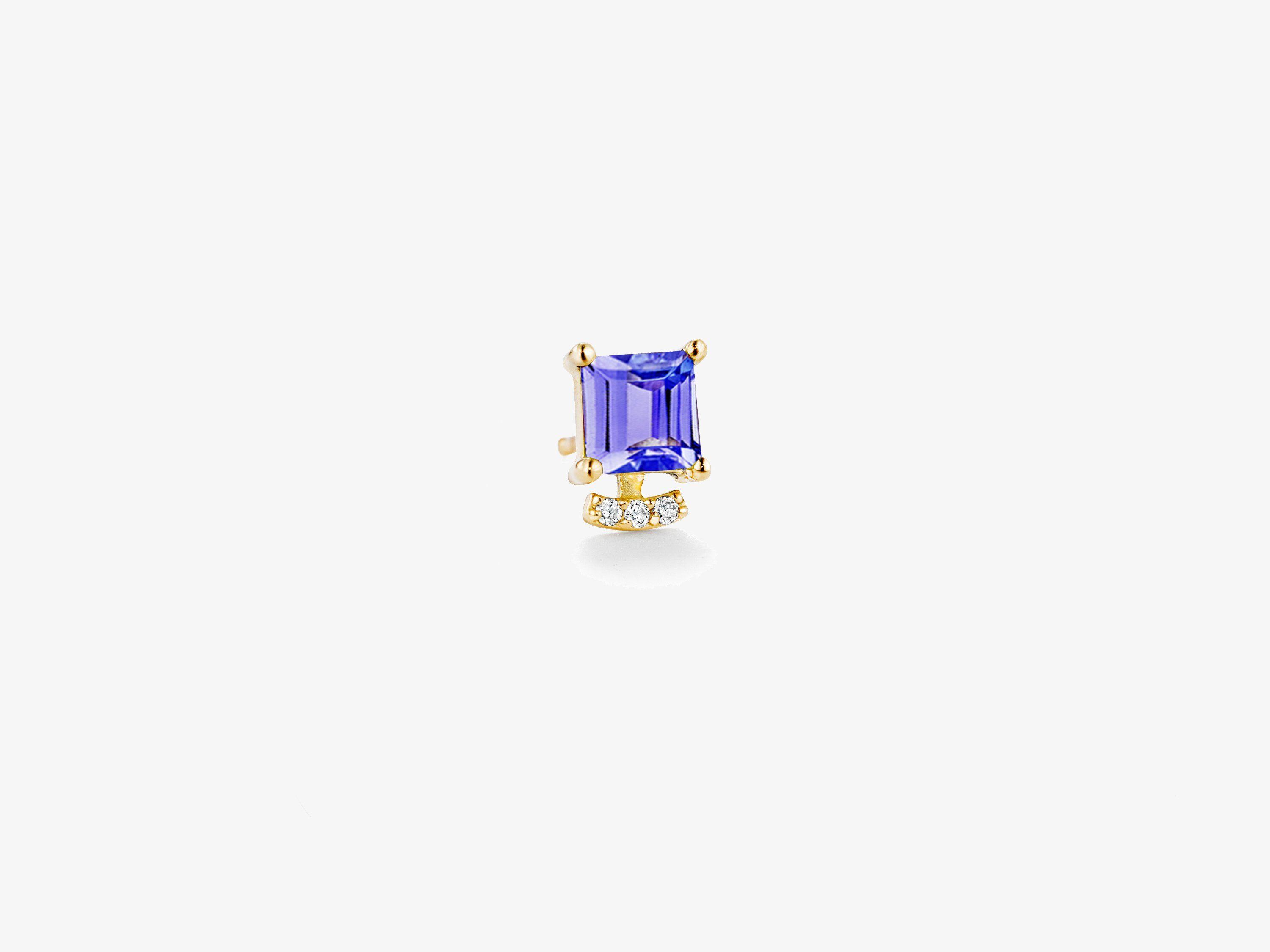 Blue Diamond Curved Logo - Small Single Square Gemstone Stud with Curved Diamond Pave Bar ...