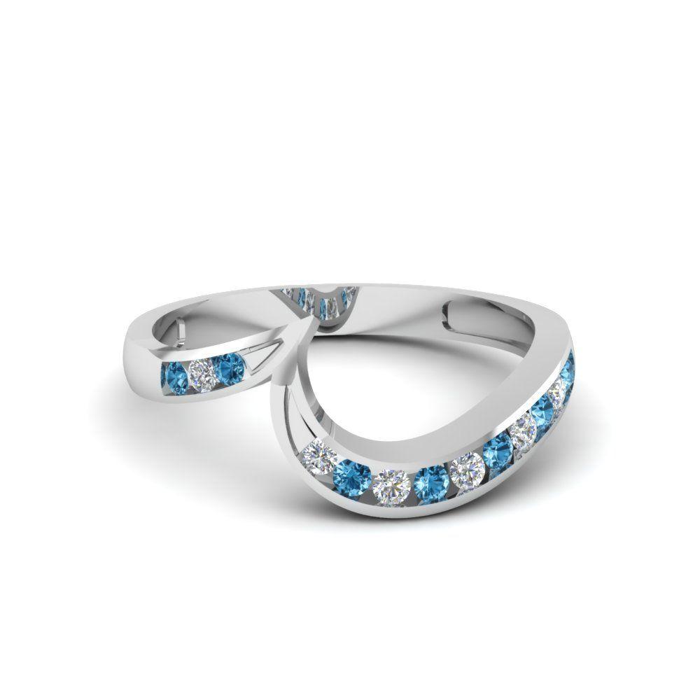 Blue Diamond Curved Logo - Curved Channel Diamond Wedding Band With Blue Topaz In 950 Platinum