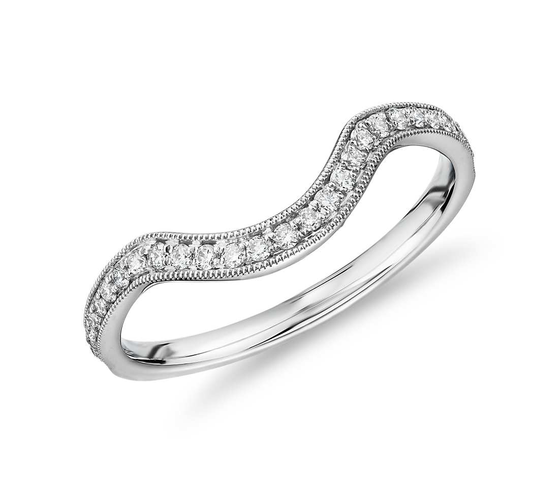 Blue Diamond Curved Logo - Monique Lhuillier Milgrain Curved Diamond Ring in Platinum | Blue Nile