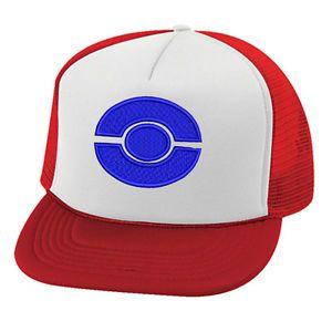 Red and Blue Ball Logo - Pokemon Ash Ketchum Blue Ball logo trucker cap hat logo stitched! | eBay