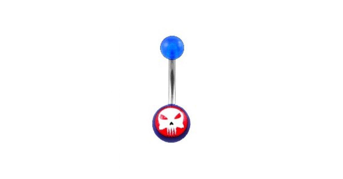 Red and Blue Ball Logo - Transparent Dark Blue Acrylic Belly Bar Navel Button Ring w