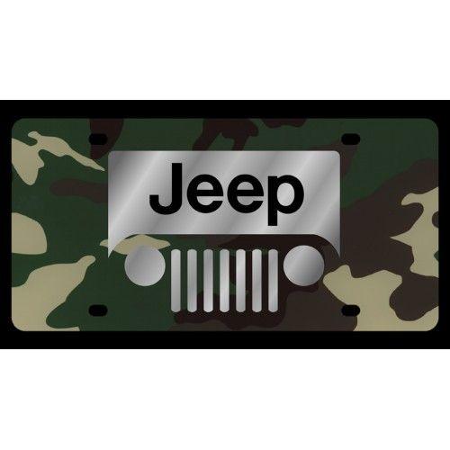 Jeep Grill Logo - Personalized Jeep Grill Logo Green Camo License Plate by Auto Plates