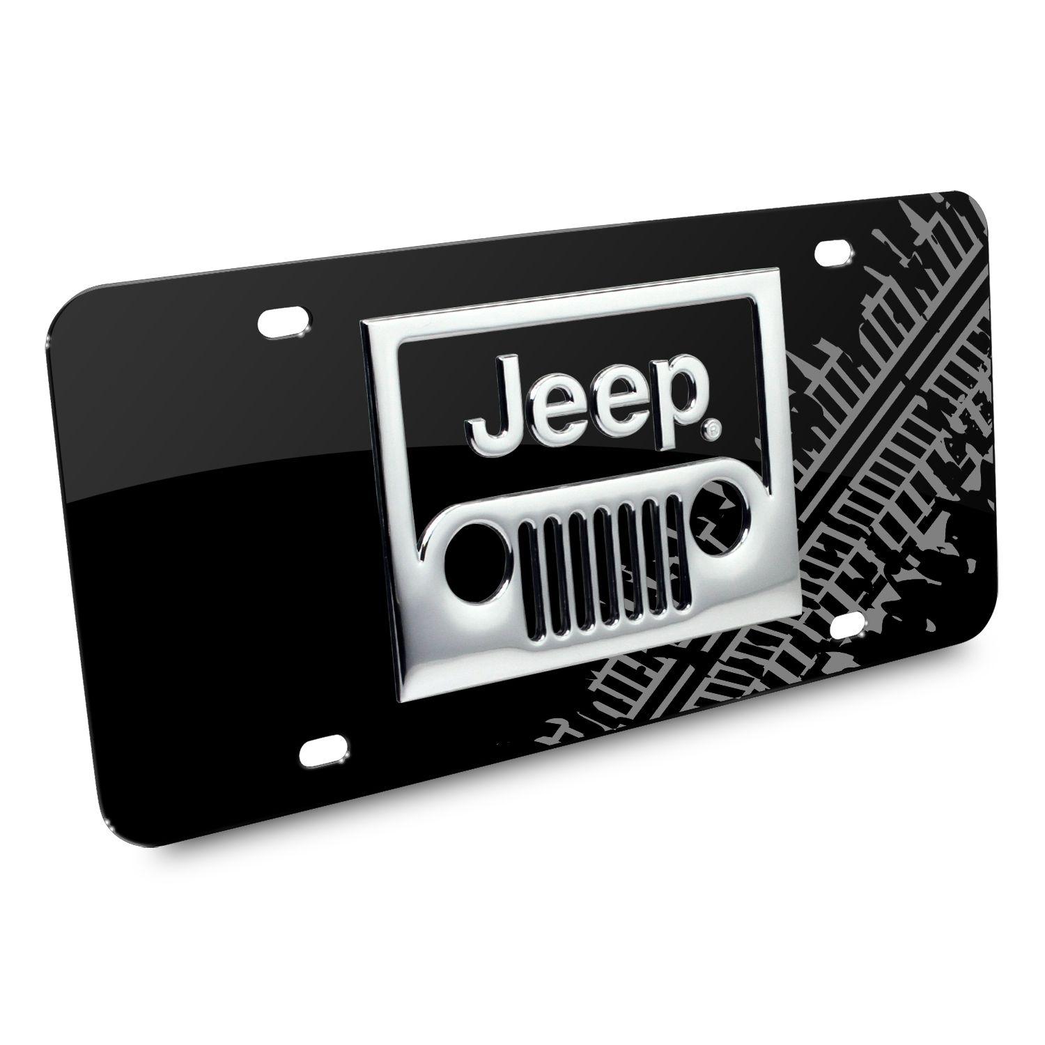 Jeep Grill Logo - Jeep 3D Grill Logo Tire Mark Black Metal License Plate