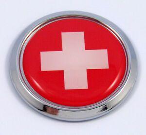 Swiss Car Logo - Switzerland Swiss Round Flag Car Chrome Decal Emblem bumper Sticker