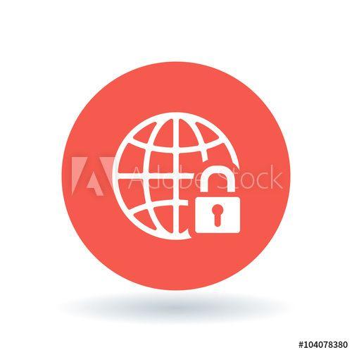 Red and White Internet Logo - Secure internet icon. Globe with padlock sign. Secure globe symbol ...