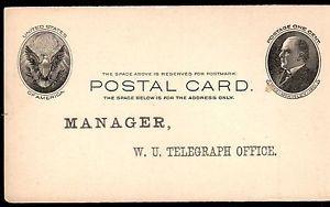 1900 Western Union Logo - Unused 1900 WESTERN UNION TELEGRAPH COMPANY UX18 Postal Card Office ...