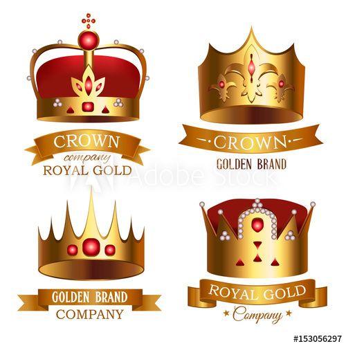 Golden Company Logo - Golden crown of kingdom with ribbon isolated set. Medieval heraldic ...
