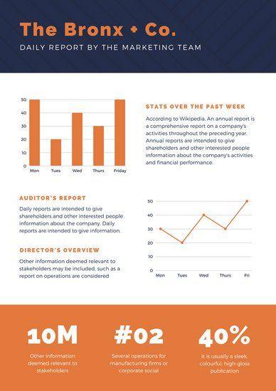 Blue Lines Company Logo - Blue Lines Pattern with Orange Graphs Daily Report - Templates by Canva
