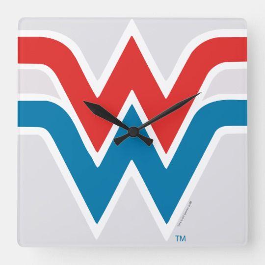 White with a Red Square Logo - Wonder Woman Red White and Blue Logo Square Wall Clock | Zazzle.co.uk