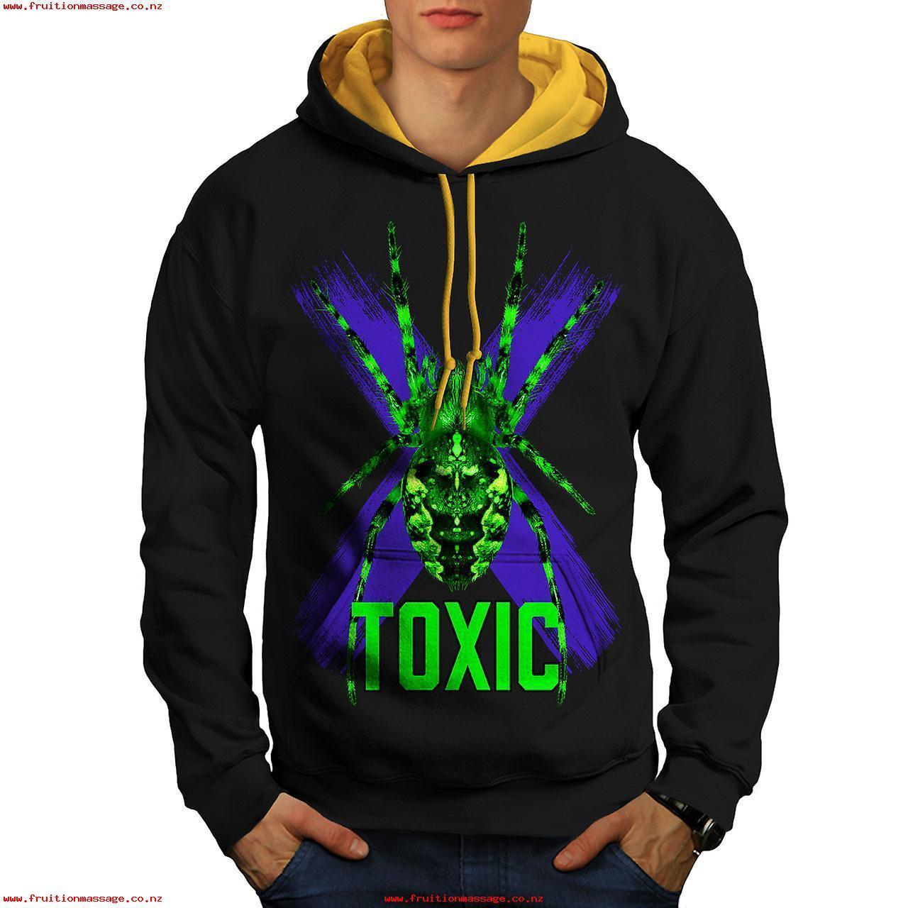 Green and Black Spider-Man Logo - Toxic Black Spider Men Black (Gold Hood)Contrast Hoodie | Wellcoda 897