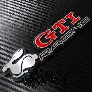 Rabbit Racing Logo - Car Metal Badge Emblem 'GTI RACING' VW VOLKSWAGEN 3D Rabbit Logo
