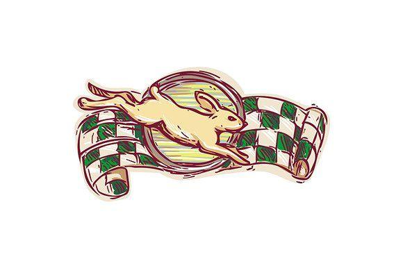 Rabbit Racing Logo - Rabbit Jumping Racing Flag Drawing Illustrations Creative Market