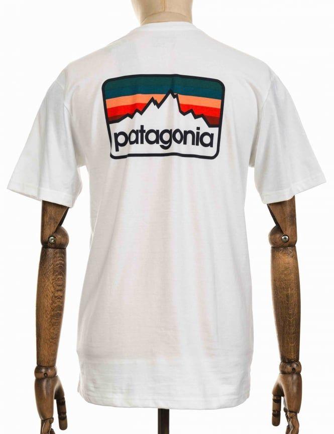 Blue and White Line Logo - Patagonia Line Logo Badge T-shirt - White w/Smoulder Blue ...