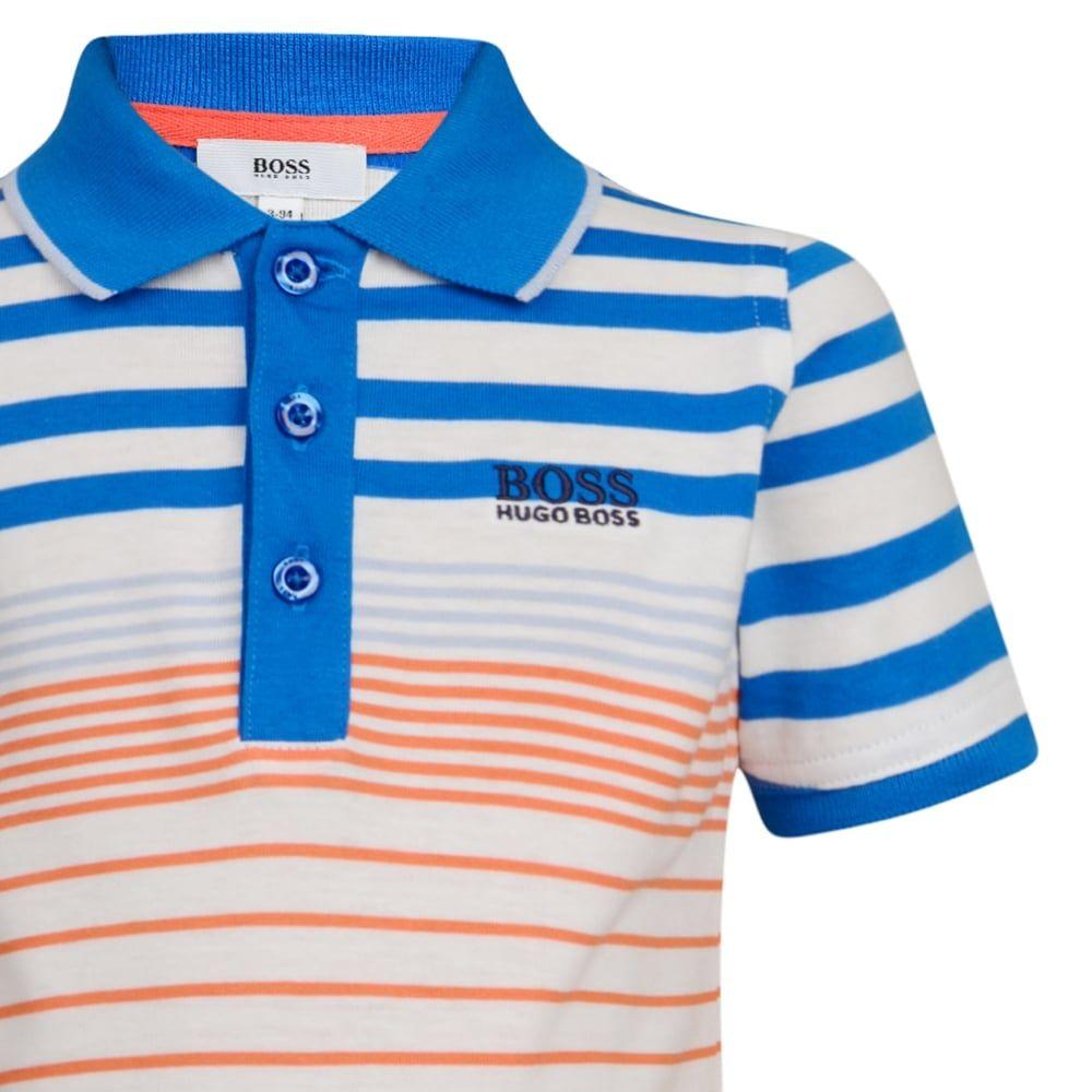 Blue and White Line Logo - BOSS Kids Baby Boys White Polo Shirt with Blue and Orange Stripe
