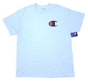 Blue Champion Logo - Details about Champion Men's Light Blue Logo Print Crew-Neck Short Sleeve  T-Shirt