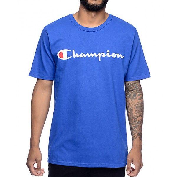 Blue Champion Logo - Champion Logo Blue T Shirt Men's Graphic Tee Online Sale OXe6Us0gHE4Wn8