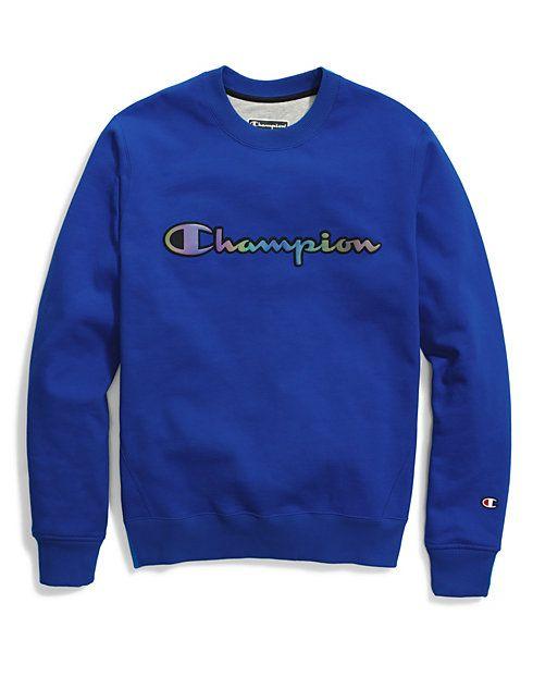 Blue Champion Logo - Champion Life® Men's Super Fleece 2.0 Crew, Reflective Iridescent Logo