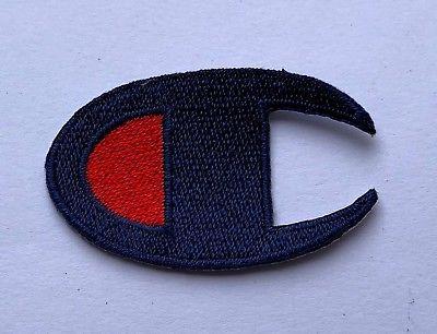 Blue Champion Logo - BLUE RED CHAMPION Logo Embroidered Patch Badge Iron on Sew on Jackets Jeans  DIY