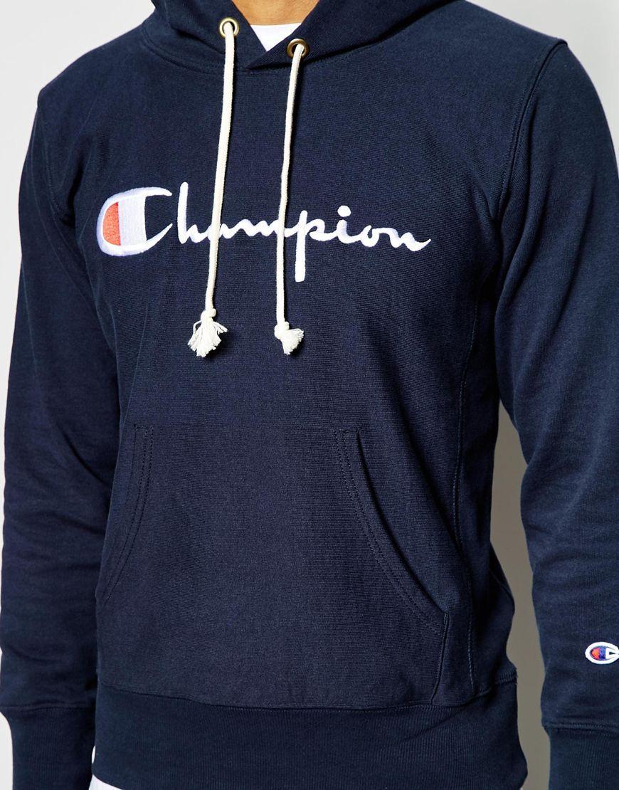 Blue Champion Logo - Lyst - Champion Hoodie With Script Logo in Blue for Men