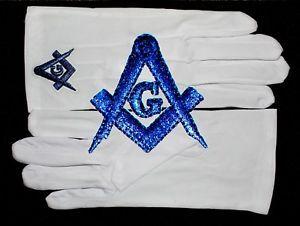 White and Blue Square Logo - Masonic White Gloves Blue Embroidered G Logo Square & Compass | eBay