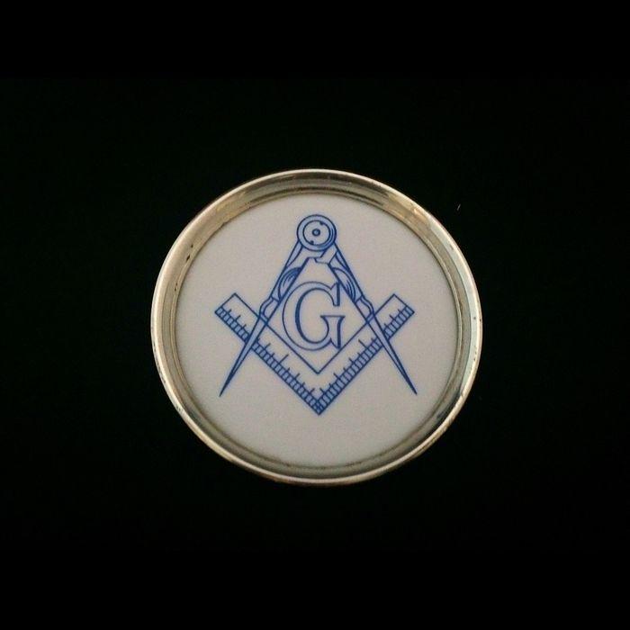 Century Glass Logo - Coaster milk glass and silver border with Freemason logo - 2nd half ...
