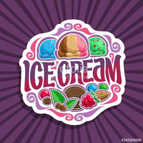 Blue Bubble Logo - Vector logo for Ice Cream: 3 colorful scoop balls of blue bubble gum ...