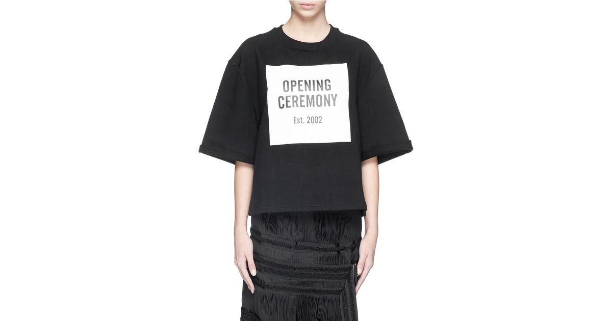 Opening Ceremony Logo - Opening Ceremony Mirrored Logo Cropped Cotton Sweatshirt in Black - Lyst