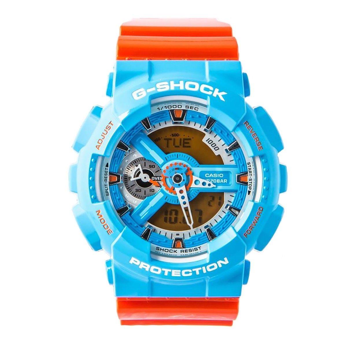Blue and Orange G Logo - Casio G SHOCK Standard Analog Digital Watch GA 110NC 2A