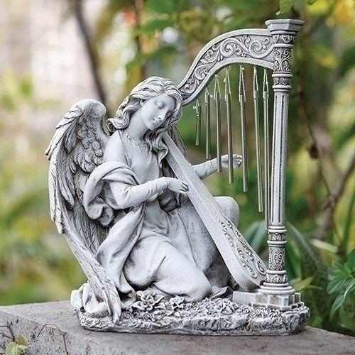 Angel Harp Logo - Kneeling Angel Harp Wind Chime Garden Statue Land Art