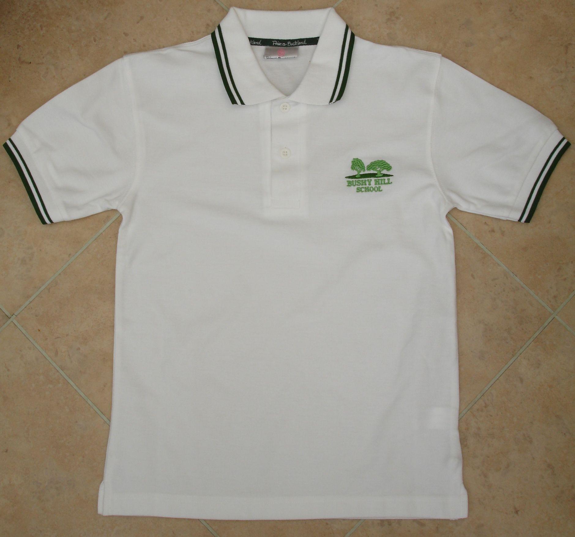 Polo Shirts with Logo - Bushy Hill Primary - White Polo Shirt with Logo Adult Small