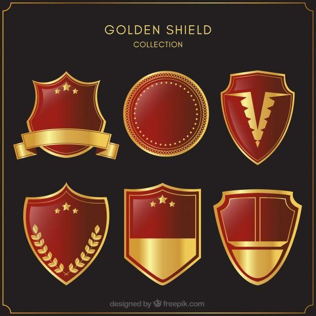 Red and Gold Logo - Collection of red and gold shields Vector
