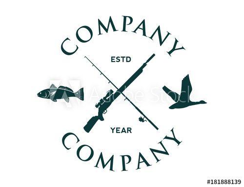 Hunting Company Logo - Cross Sniper Rifles and Fishing Rod with Flying Duck and Fish Circle ...