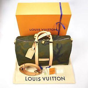 LV Bag Logo - NWT Louis Vuitton x Supreme LV Monogram Box Logo Camo Keepall 45 Bag