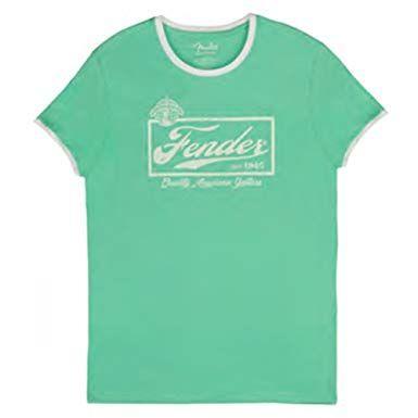 All Green and White Logo - Fender Beer Label Men's Ringer T Shirt - Surf Green w/White Logo ...